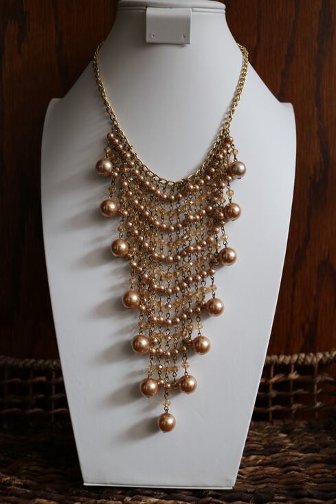 Other Jewelry - Faux PEARL Necklace Multi Strand 2010s Waterfall Pink Clear 16in